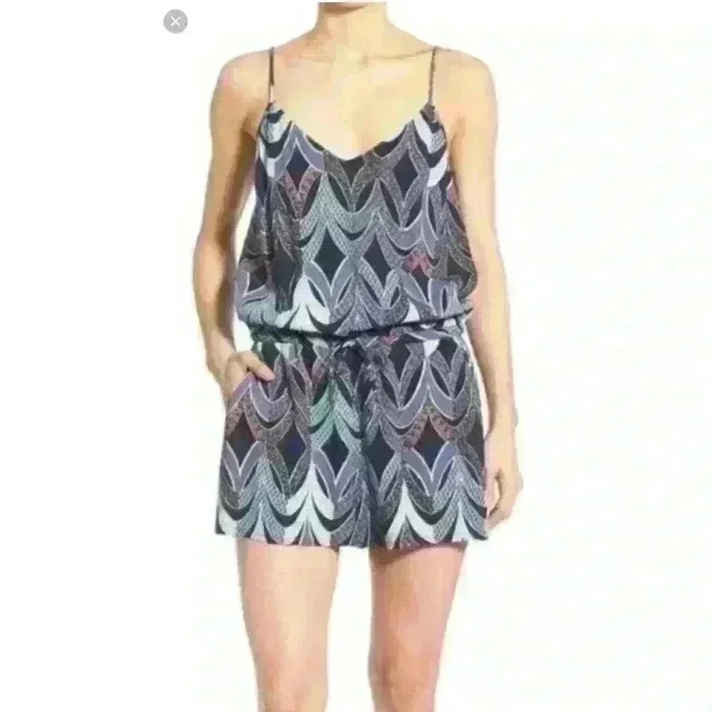 Chelsea 28 Sz LRG Purple Aqua Print Tank Romper Shorts Adjustable Straps Pockets